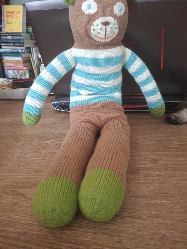 Blabla Bear Green Brown Blue Berry Plush Knit Stuffed Peru 12″ Striped Shirt Toy