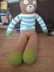 Blabla Bear Green Brown Blue Berry Plush Knit Stuffed Peru 12″ Striped Shirt Toy