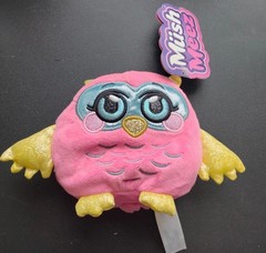 Mush Meez Pink Owl Mini Plush Stuffed Toy w/ Glitter Gold Wings/Feet, Washable