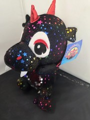 Glitter Drago Black Rainbow Stars Winged Unicorn Dragon Plush 12″ Caravan Softoy