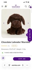 NEW Warmies Microwavable Weighted Chocolate Labrador Brown Dog Plush Toy Stuffed