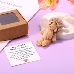 Mini Plush Worry Bear with a Hat, Handmade Positive Small Plush Bear in a Box wi