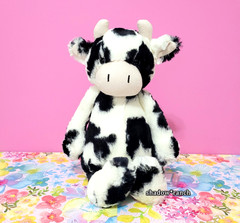 Jellycat Bashful Calf + Tag Protector – Medium 12″ – Black White Cow – NWT