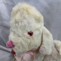 Vintage French Poodle Dog Plush Mohair Stuffed Toy Orange Eyes White Pink 9 Inch
