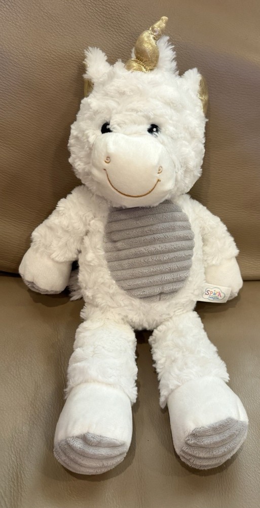 Unicorn Plush White Gold Rattle Crinkle 17″ Spark Create Imagine Safe Baby Toy