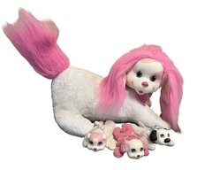 Puppy Surprise White And Pink Mommy With Three Puppies Babies Plush Dog