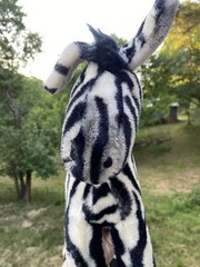 Adorable Vintage 1983 Zebra Plush Striped Stuffed Animal standing upright cute!
