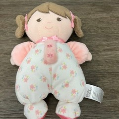 Baby Starters Plush Doll Pink Floral Sleeper Brown Pigtails Soft Toy