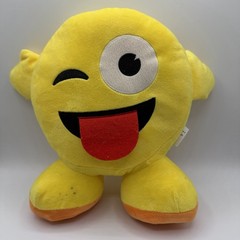 Emoji Wink Tongue Plush Toy Yellow Round Stuffed Smiley 11″ Cute