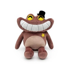 Cute Brown Frog Plush Toy with Big Smile Yellow Eyes Black Hat Soft Stuffed Anim