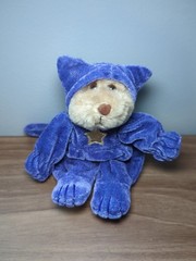Vintage Genich Int’l Plush Cat Wizard Purple Costume Star 7” Stuffed Animal