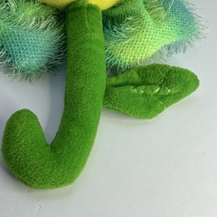 Walmart Shaggy Flower Plush Green/Purple Floral Stuffed Decor Smiley Face 10.5”