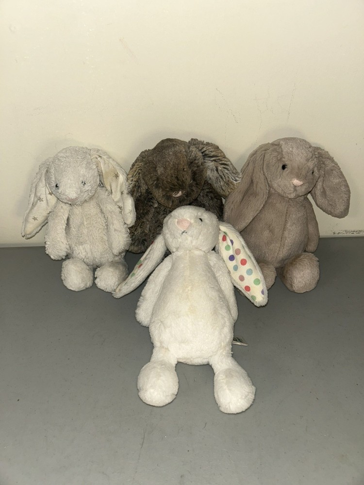 Lot Of 4 Jellycat Bashful Bunnies Dark Brown Crème Beige White Bunny Medium