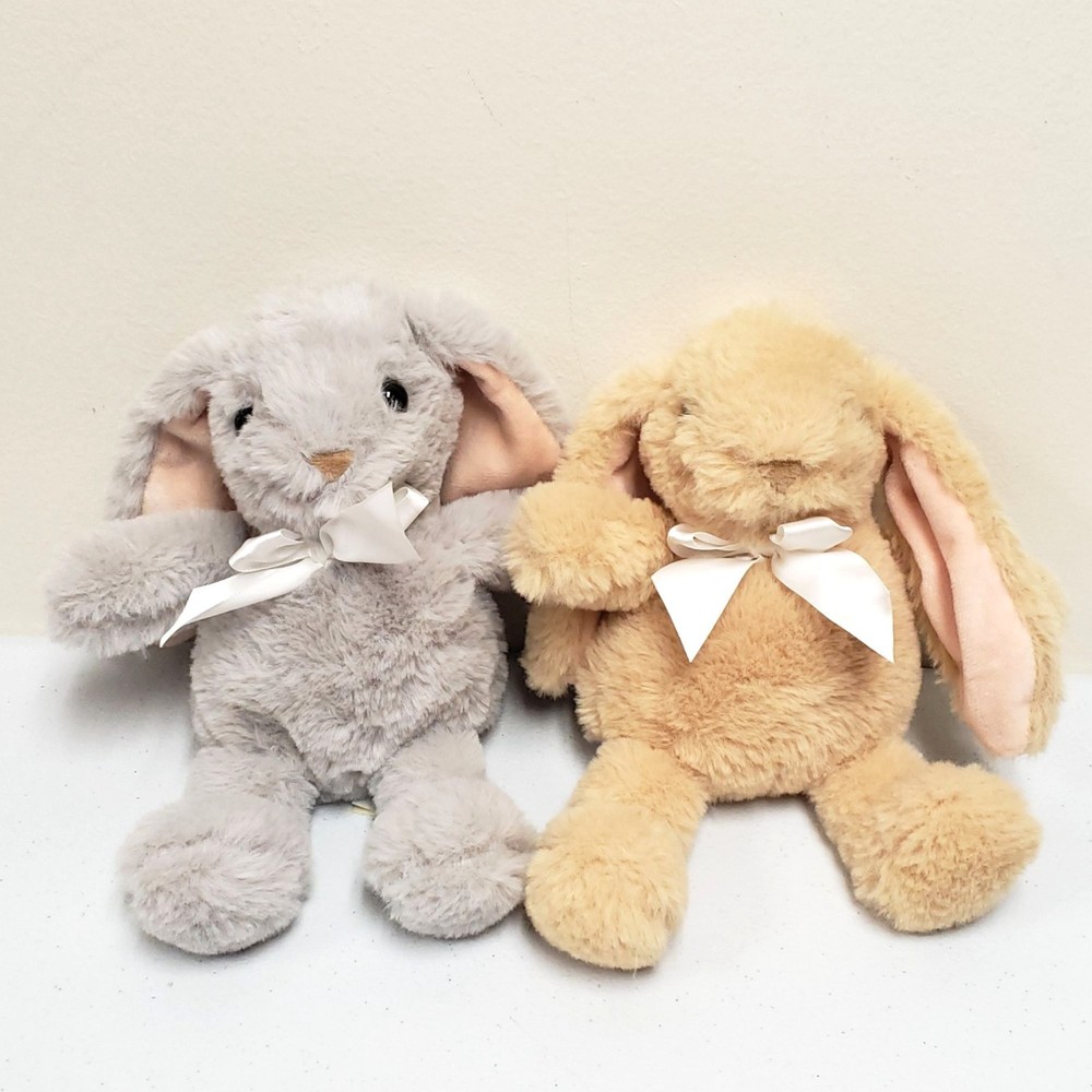 MTY International 9″ Bunny Rabbit Gray Beige Lot of 2 Stuffed Animal 2023 Plush