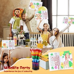 BenLouis 12 Jungle Safari Mini Coloring Books Kids with 12 Multi-color