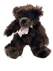 Dan Dee Chocolate Brown Bear Plush 13 Inch Pink Ribbon Stuffed Animal toy