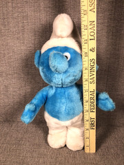 Vintage 1981 Smurf Plush Toy 12” Tall by Peyo Wallace Berrie Cartoon Character