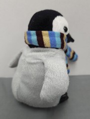 Gray Penguin Plush Vinyl Beak & Feet Striped Brown Blue & Beige Scarf 5.5″