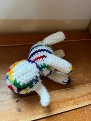 Handmade White w Rainbow Crocheted Small ELEPHANT Stuffed Animal – 5 inches high