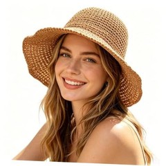Womens Straw Beach Sun Hats, Foldable Packable Floppy Handmade Crochet Hats