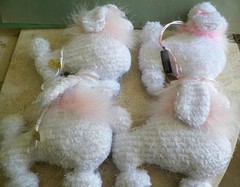 White & Pink French Poodle Dog Chenille Ornament Soft Stuffed Plush 8″ Lot of 4