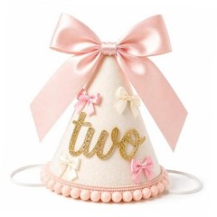 1st Birthday Hat for Baby Girl, Soft Pink Princess Style with Two Birthday Hat