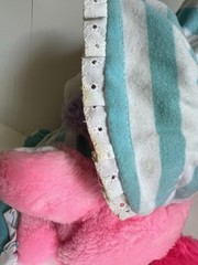 Vintage Pink Baby Popple Plush Toy with Bib Clothes Shaker Rattle Tail