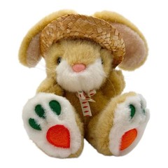 Vintage Fiesta 7.5″ Bunny Rabbit Plush w/ Straw Hat & Carrot Paws Easter Spring