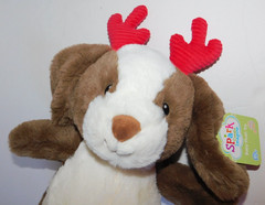 Stuffed Plush Puppy Dog Animal W/ Reindeer Antlers Infant Rattle About 15 in