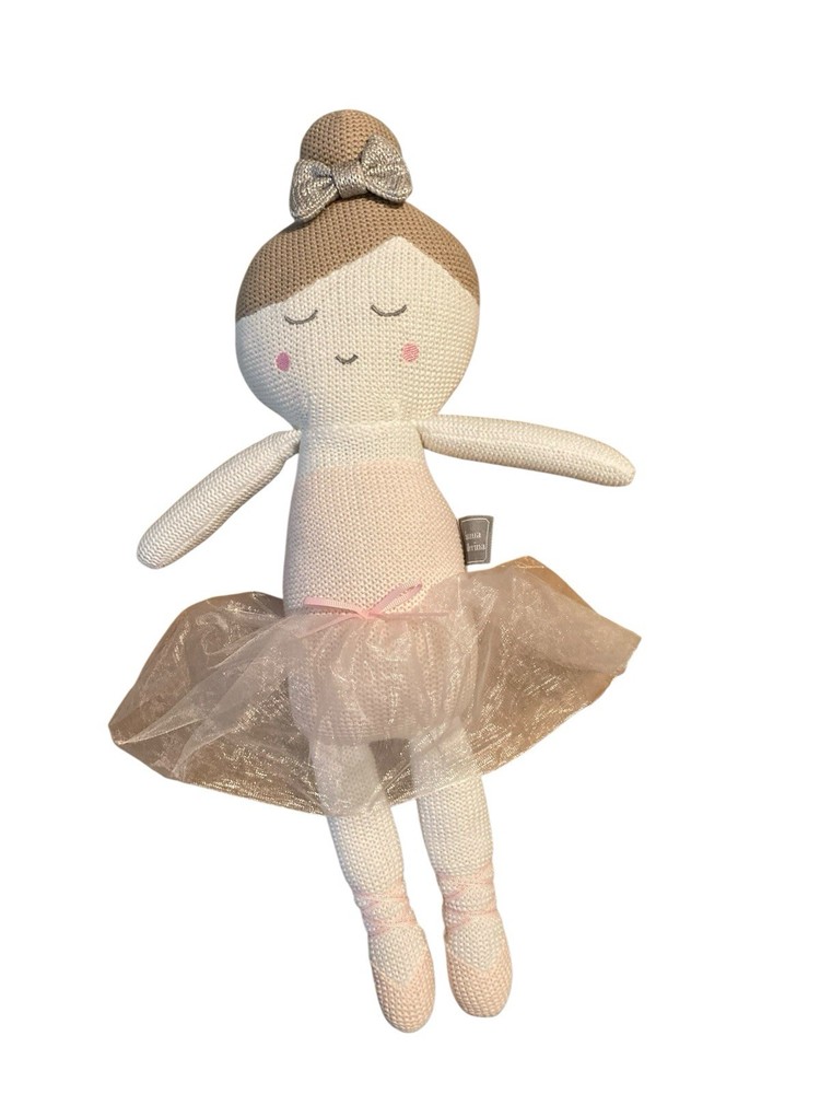 Living Textiles Emma Ballerina 17 Doll Plush Knitted Knit Pink Silver Bow Rattle