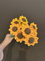 Set of 7 Handmade Crochet Sunflower Bouquet Amigurumi Floral Deco