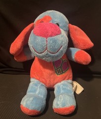 Dan Dee Collector’s Choice Peace Puppy Dog Plush 9.5″ Blue Pink Heart Retro