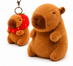 (Set of 2) Strawberry Capybara LARGE Small Plush Stuffed Animal Pillow Toy Doll