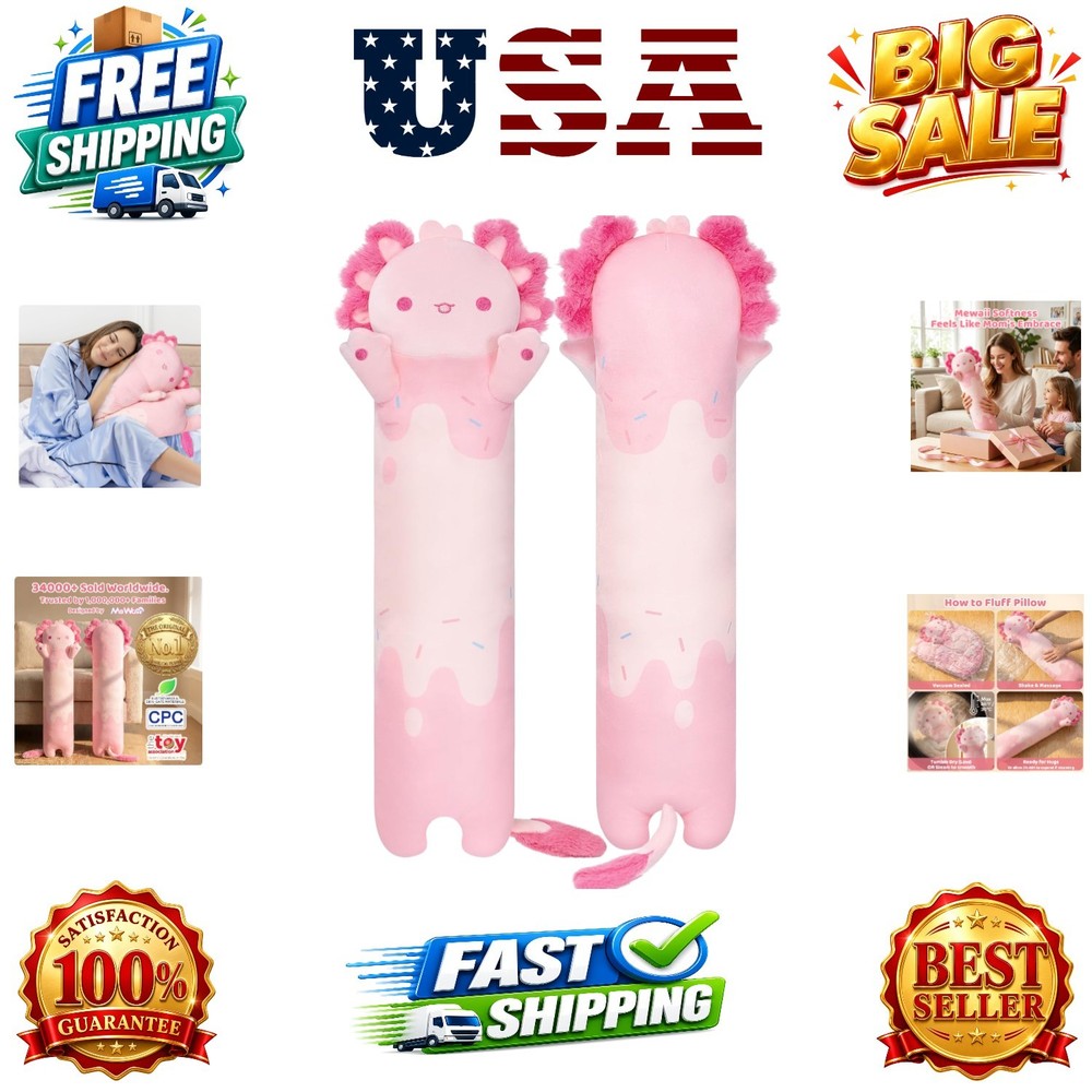 Long Axolotl Plush 5 Sizes, 120% Extra Filling Giant Plushness Kids Body Pill…