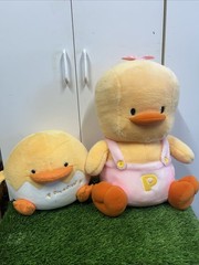 Set Of 2 Vintage 1991 Piyo Piyo Duck Chick Stuffed Plush Sweater Baby Gift RARE