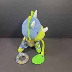 Skip Hop Rhino Plush Green Blue Yellow Teether Rattle Stroller Toy 9″ Rhinocerus