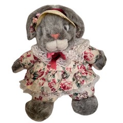 Vtg 1990 Plush Creations Marvina Rabbit Plush Gray Bunny Floral Easter Bonnet