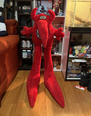 Vintage 1970s-80s brothers art Red Monster Plush Stuffed Animal Long Legs Horns