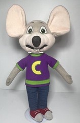Chuck E Cheese Plush 16” Mouse Purple Green Shirt Blue Jeans Embroidered Details