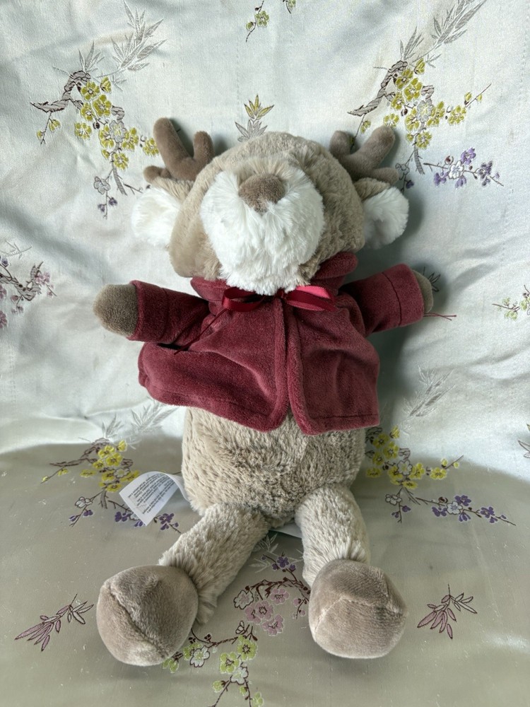 Chickpea Reindeer Plush Stuffed Animal Brown Red Sweater Jacket Cuddle Toy 9″