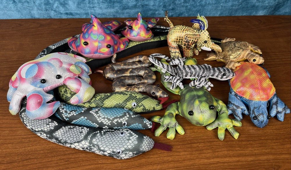Lot 12: Sand Animals Frog Lizard Turtle Elephant Fish Crab Cat Plush Lot2 READ