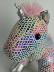 Unicorn Stuffed Animal Plush Pink Tail and Mane Blue Red Green Gold Body 10″