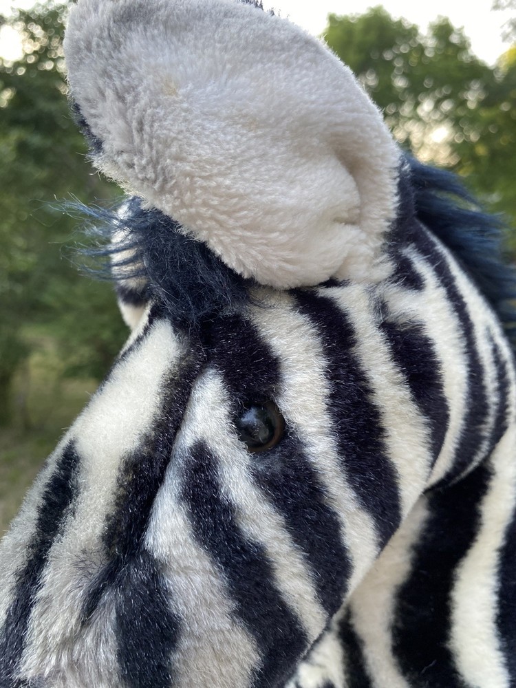 Adorable Vintage 1983 Zebra Plush Striped Stuffed Animal standing upright cute!