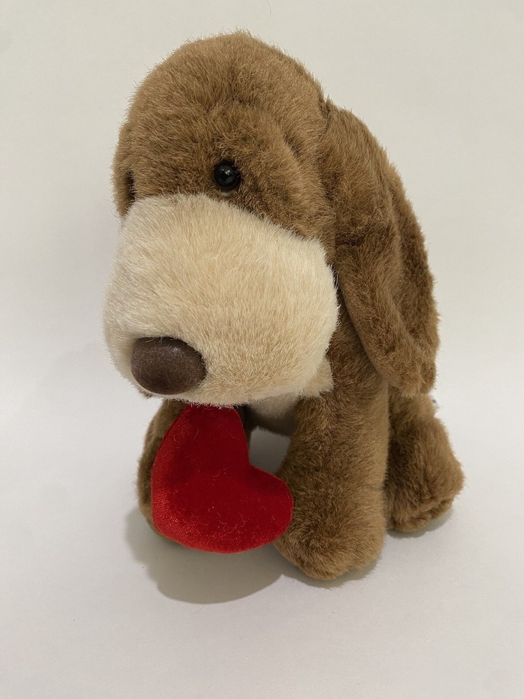 RUSS Berrie Target HOUND DOG Pup Plush Sad Eyes 8” Brown Tan Red Heart In Mouth