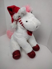 FAO Schwarz Sparklers Wear and Share 12” Plush Pony w/pink tail Santa Hat