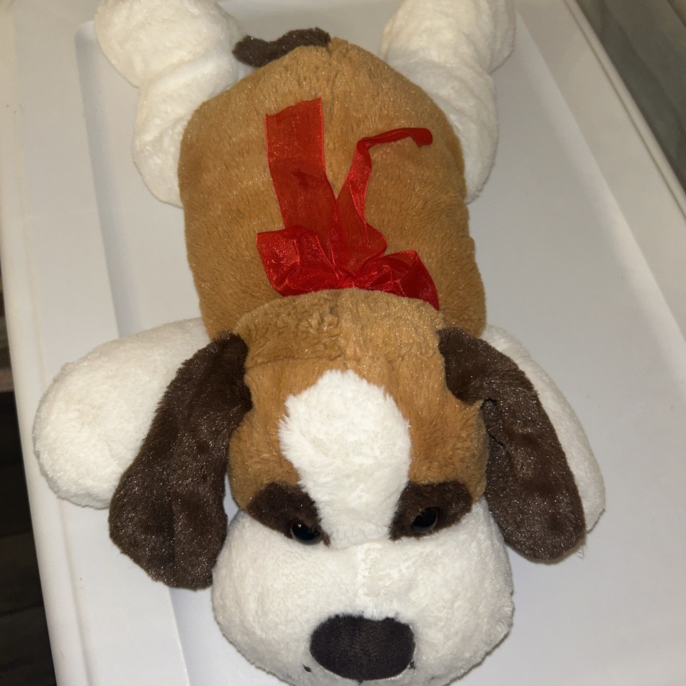 HugFun Walmart Brown White Puppy Dog 16″ Plush St Bernard Floppy Red Bow