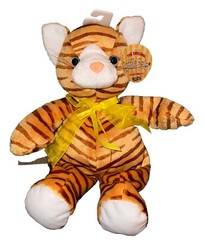 Kellytoy Cuddle Pals Tiger Cat Plush Yellow Bow Stuffed Animal 2000 W/ Tags 14”