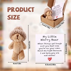 Mini Plush Worry Bear with a Hat, Handmade Positive Small Plush Bear in a Box wi