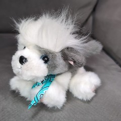 Vintage Tyco Puppy Puppy Puppies Dog Husky Grey White Blue Eyes Plush 8″
