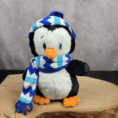 American Greetings Penguin Plush Blue & White Scarf Hat Christmas Holiday Winter